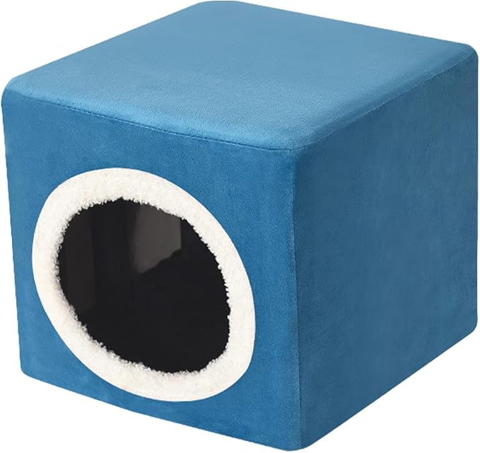 Generic Cat House Cat Bed for Indoor Cats Cat Hideaway Furniture Sturdy Kitty Cube Pet Condo for Pet Supplies Kitty Resting Sleeping, Blue