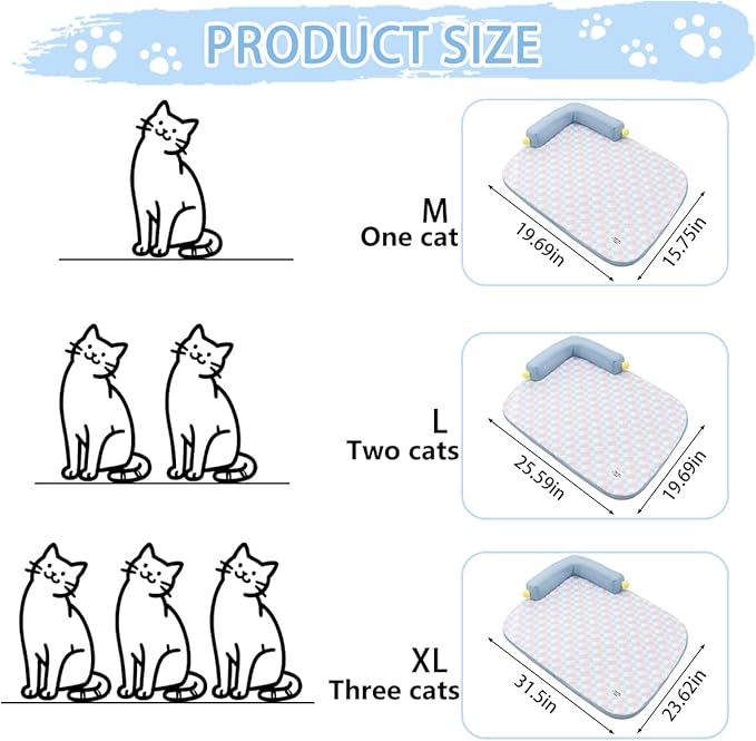 All-Season Ice Fabric Cat Bed with Cushioned Pillow/Play Ball/Washable Mat for Cats, Kittens & Small Pets (Blue, 21"x15"x4")