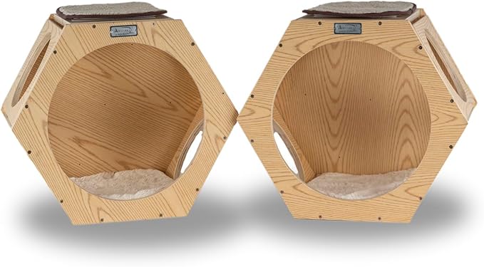 Maykoosh Global Greatness Wood Wall Set of Two Cat Shelves, Natural Beige, 20" x 12" x 18" - Cat-Friendly, Vertical Space Efficiency
