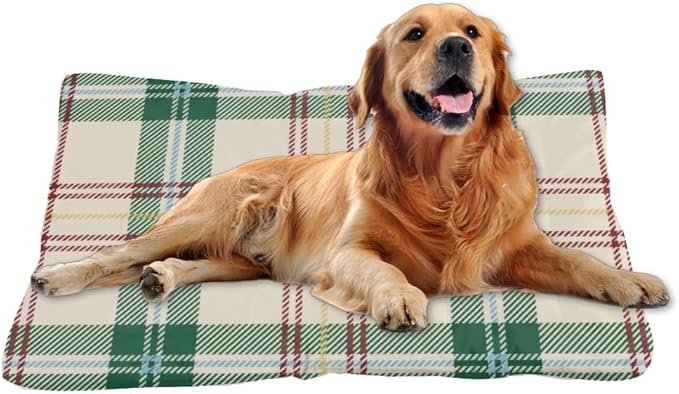 Green Red Yellow Plaid Dog Mat Bed Non Slip Bottom Easy Clean Pet Bed Cozy Soft Dog Car Sleeping Pad Furniture for Dogs Printed Cat Mat Gift Personalized 24× 18 Inch Indoor Outdoor