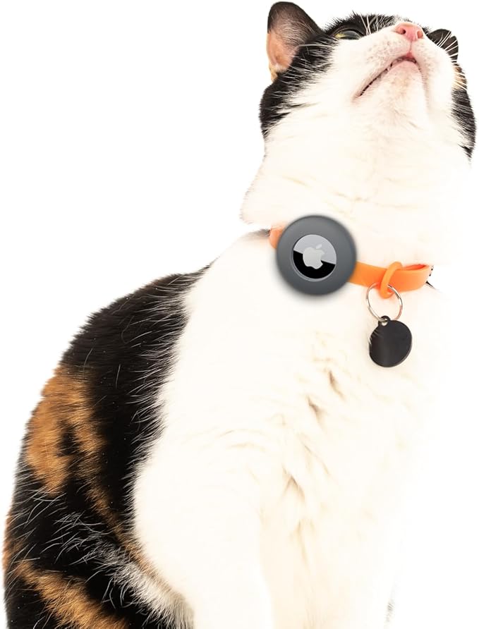 Airtag Silicone Cat Collar - Soft, Comfortable, and Lightweight Breakaway Collar with Air Tag GPS Tracker Holder for Outdoor Cats and Sensitive Skin Kittens by Nuvuq (6 ⅞" to 10 ¼", Orange)