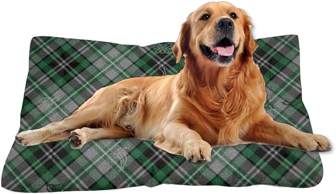 Grey Green Plaid Dog Bed Mat Non Slip Bottom Waterproof Cat Bed Cozy Soft Dog Travel Mat Crate Accessories for Cages Printed Pet Mats Gift Cozy Beds 24× 18 Inch Indoor Outdoor
