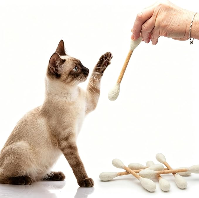 6 Pk Cotton Swab Cat Toy with Catnip, Giant Cat Qtip Toy Chew Sticks for Indoor Boredom, Big Interactive Felt Kitty Kicker Play Lover Gift Accessories1 (Beige)