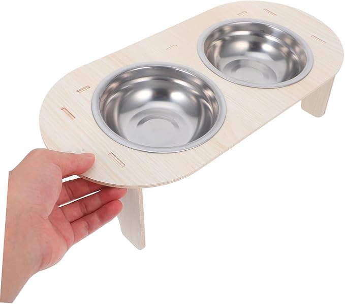 1set Elevated Bowls Stable Base Wood Stainless Steel Raised Feeder for Cats and Dogs Spill Design for Easy Feeding and Watering