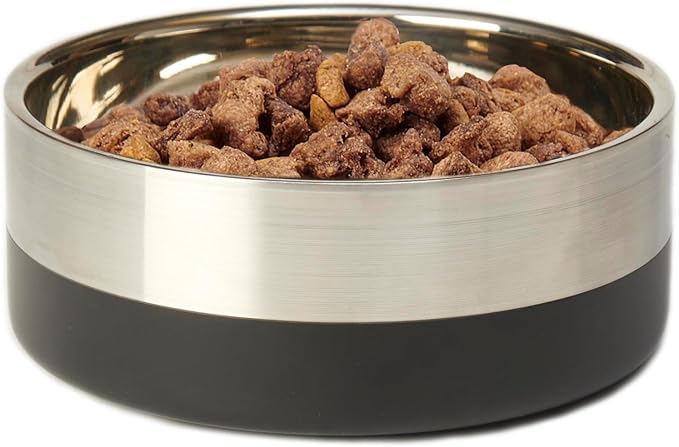 PetRageous 18440 Catalina Stainless-Steel Double Walled Dog Bowl 5.9-Inch Width and 2.44-Inch Height 3-Cups Capacity, Black
