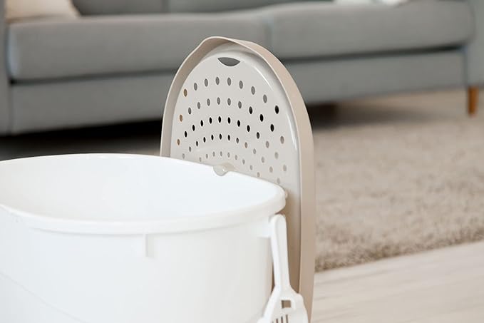 Iris Ohyama, Cat Litter Box, Closed cat Toilet House, Ventilation Opening, Plastic (PP) BPA-Free, Scoop, L52 x W37.5 x H36.5 cm, TECL-20, White/Beige