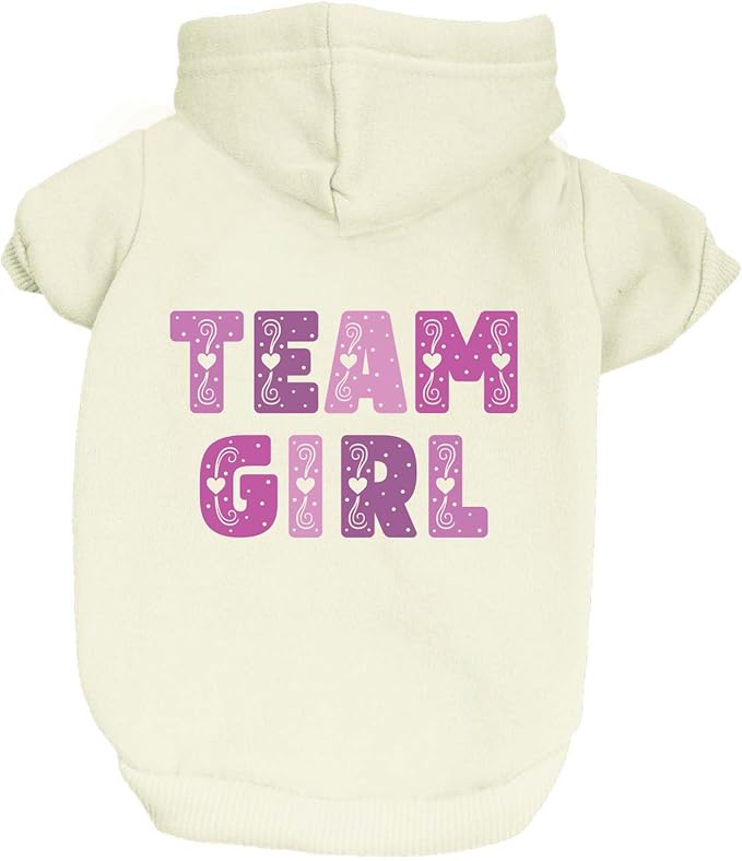 Team Girl Dog Hoodie | Fleece Lined |Leash Hole| Gender Reveal | Baby Announcement | Boy or Girl|Cream, 2X-Large 1517