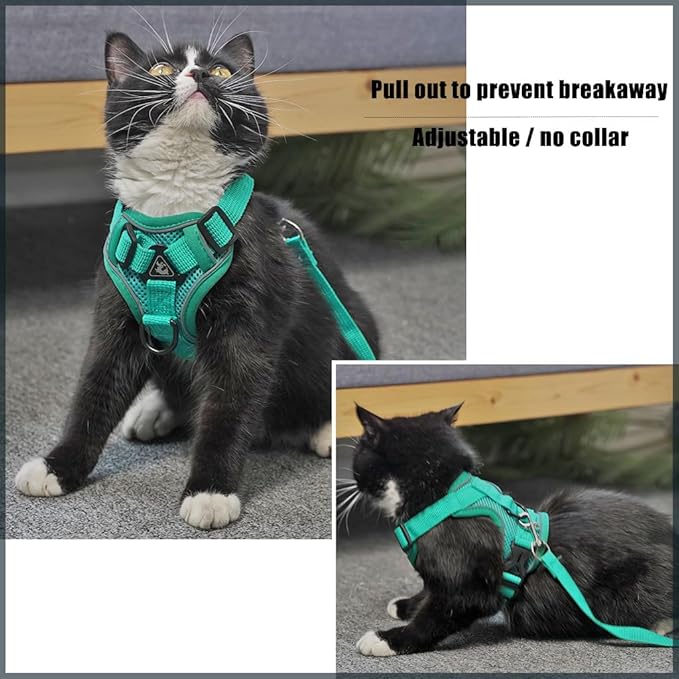Cat Chest Harness and Leash Set for Walking Escape Proof, Soft Adjustable Vest Harnesses for Cats, Kitten Jacket with Reflective Strip, Easy to Put on with 3 Buckles for Traveling (Grey, XL)