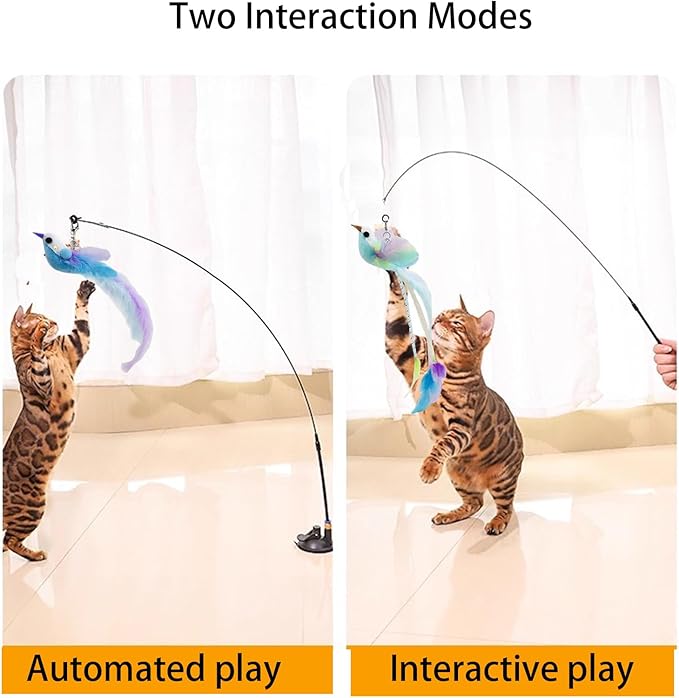 Cat Toy Wand Auto Interactive Toys 4 pcck Hands-Free Natural Bird Feather Cat Toys for Indoor Cat 6 in 1 Hands-Free Natural Bird Feather Toys