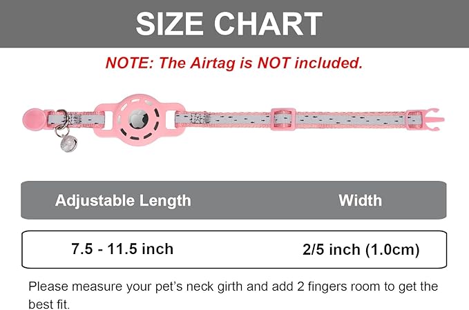 Reflective Cat Collar with Airtag Holder Breakaway Safety Airtag Kitten Collars with Bell for Female Girl Cats,Pink