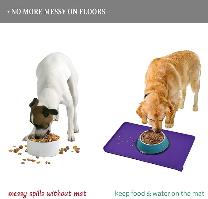 Reopet Waterproof Pet Feeding Mat, Non-Slip Silicone Placemats for Dog Cat Food and Water Bowl, High Raised Edges to Prevent Spills and Protect Floors