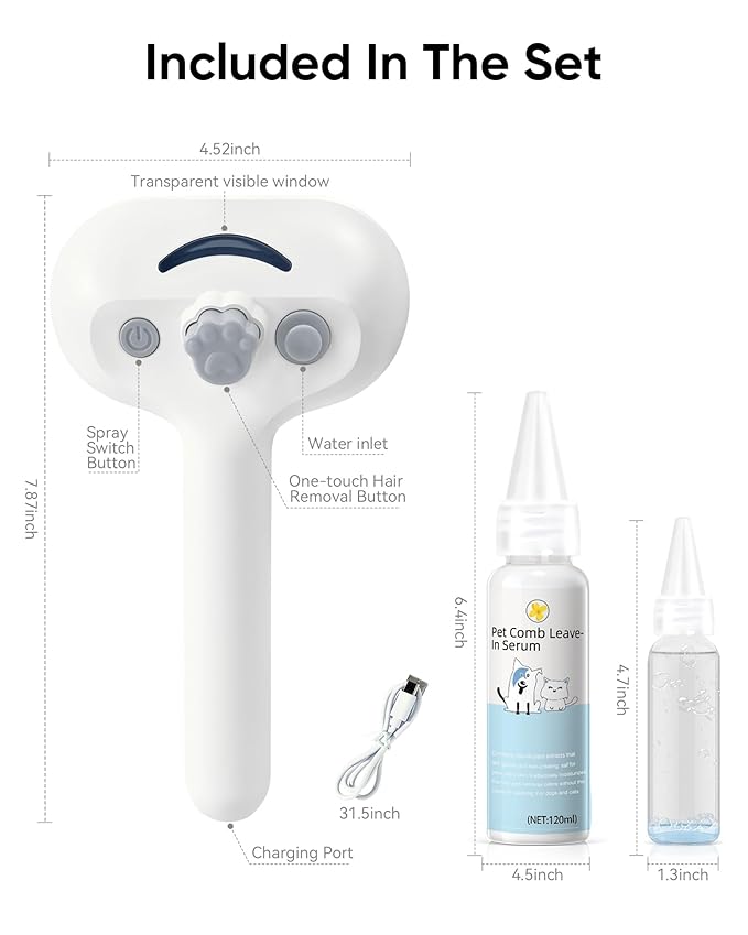 Pet Steam Brush Dog Cat 2026 New Grooming Comb for Shedding, Floating Hair, Smooth & Detangling, Gentle Cool Mist Softens Hair Reduces Static Helps Pets Who Dislike Bathing,Includes Waterless Shampoo