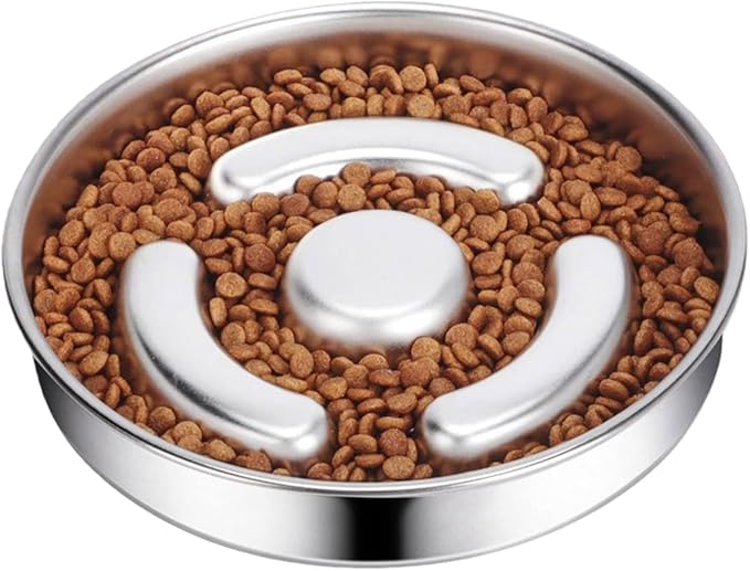 Dog and Cats Slow Feeder Stainless Steel Feeding Bowl to Stop Food Gulping for Small Puppy and Kittens Pet Slow Bowl