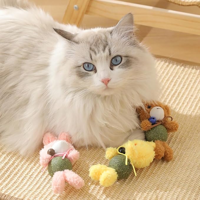 Cat Toys with Catnip Kitten Chew Bite Supplies Boredom Relief Fluffy Kitty Teeth Cleaning Chewing Cat Lovers Interactive Plush Gift (New Bear)