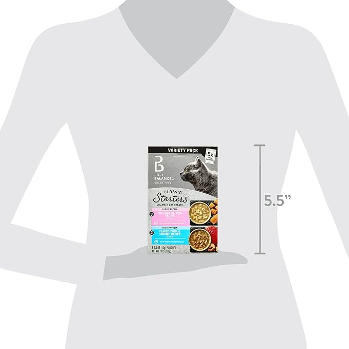 Pure Balance Gourmet Cat Treat Starters, Salmon, Tuna & Shrimp Variety Pack, Wet Cat Treat Topper, High Protein, 5 Count, 1.4 oz Pouches (4-Pack)