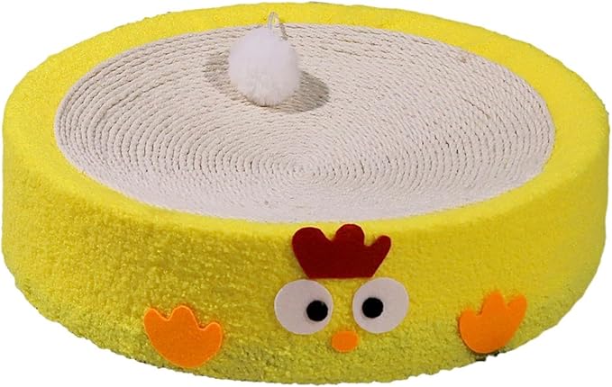 Cat Scratch Pad Bowl Nest Corrugated Cat Lounge Comfortable Claw with Interaction Ball Toy Furniture Protector, Yellow Circle
