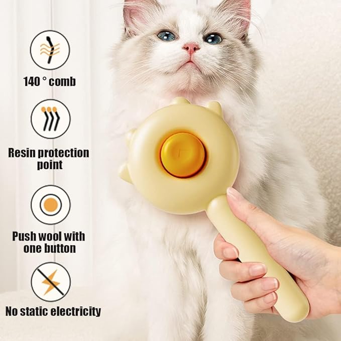 Cute Cat Ear Pet Brush – Self Cleaning Grooming Tool for Cats & Dogs – Light Purple