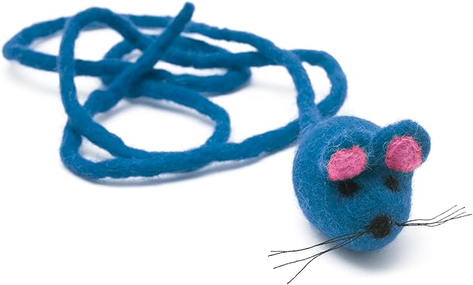 Glaciart One Felt Mouse Cat Toy β Soft Fuzzy Enrichment 100% Natural Wool - Interactive Catnip Play Cat Toy Set - Safe for Pets, Non-AZO Colored Dyes - 42β Long