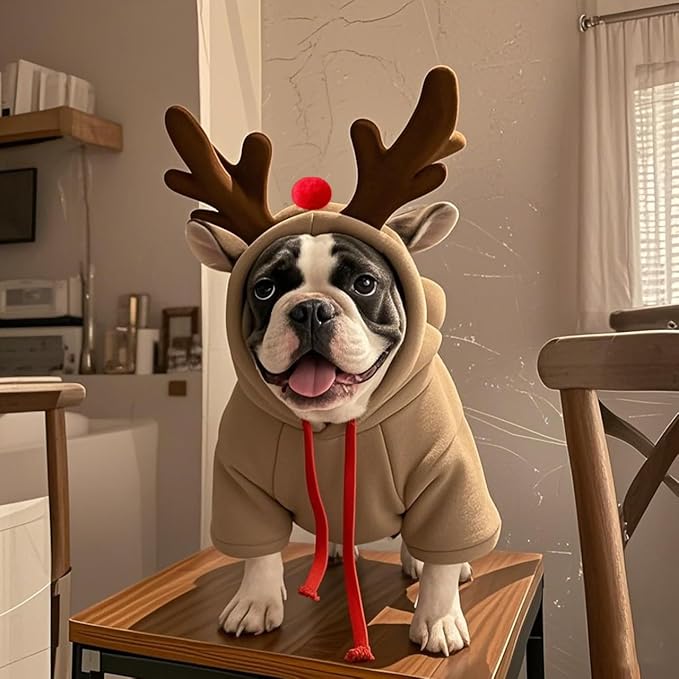 Pet Clothing Dog Transformation Frog Hoodie Autumn and Winter Warm Small Large Dog Method Dou Cat Bullfighting Clothes (elk,S)