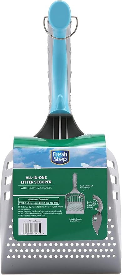 Fresh Step All in One Cat Litter Scoop, Deep Shovel with Ergonomic Non-Slip Handle, Wrist-Tilt Sifting Control, Easy-Clean Litter Scooper for Clumping and Pellet Litters - 2 Pack