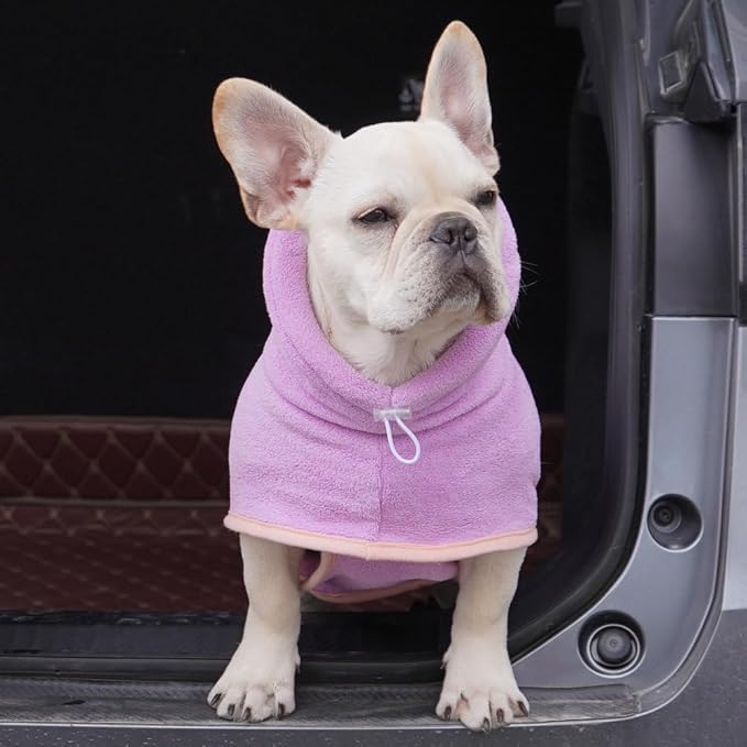 Pet Bathrobe for Dog Cat Absorbently Quick Drying Coat Cute Dogs Bath Towel Hooded Robe Adjustable Collar & Belly Strap for Pool Beach (Purple, X-Large)
