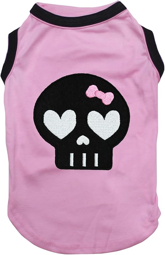 Petitebella Black Skull Face Puppy Dog Shirt (Pink/Black, Small)