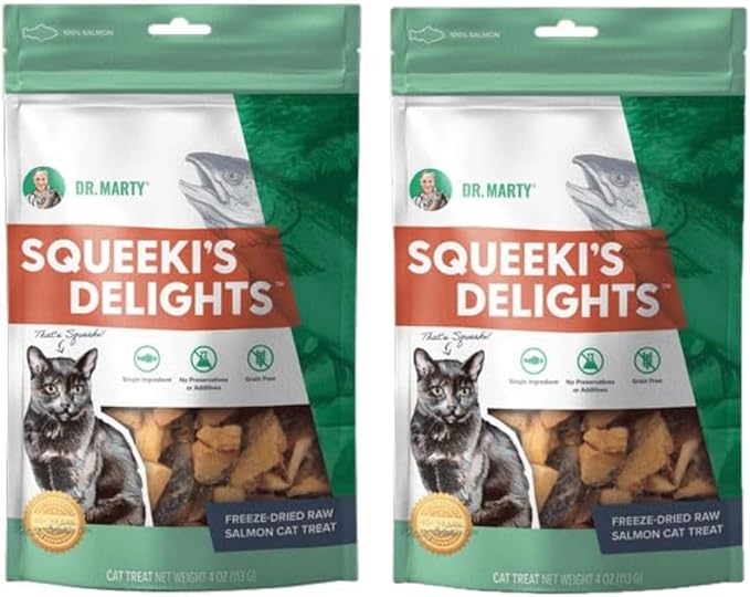 Dr. Marty Squeeki's Delights 100% Freeze-Dried Raw Salmon Cat Treats 4 oz (2 Pack)
