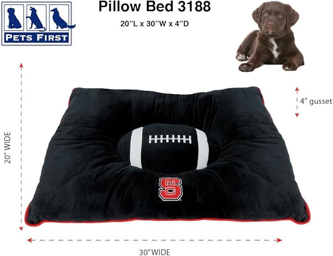 Pets First NCAA PET BED- North Carolina State Wolfpack Soft & Cozy Plush Pillow Bed. - Sports Dog Bed. Cuddle, Warm Collegiate Mattress Bed for Cats & Dogs