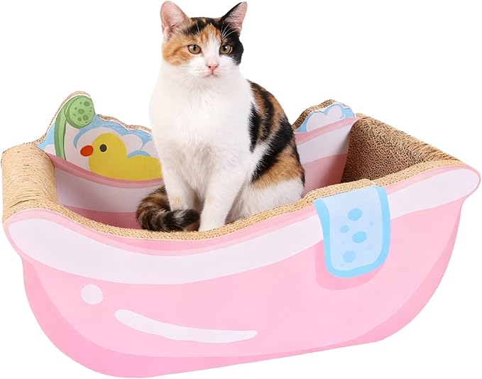 Small Cat Bed, Bathtub Nest, Corrugated Cardboard Cat Lounger with Curved Shape and Textured, Playful Resting Spot for Kitten Puppy Small Dog, Pet Home Decor Living Room Balcony