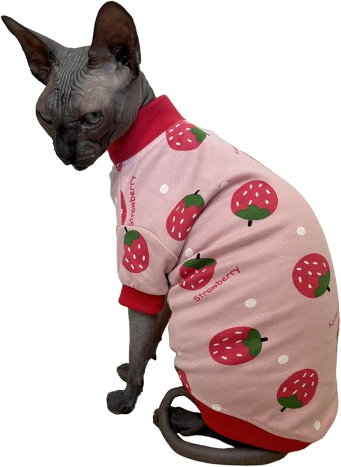 Sphynx Cat Clothes Vest Hairless Cat T-Shirts Pet Kitten Clothes Kitten Shirts Vest Cats & Small Dogs Apparel (Strawberry, Small)
