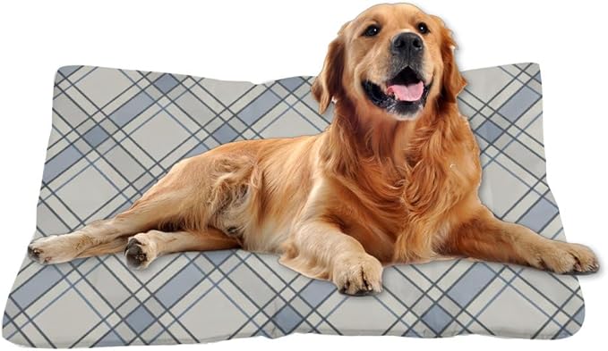 Grey Plaid Pet Dog Cage Mat Non Slip Bottom Cat Bed Washable Cozy Soft Dog Cage Pad Room Furniture Printed Beds Gift Cozy Bed for Cats 36× 24 Inch Indoor Outdoor