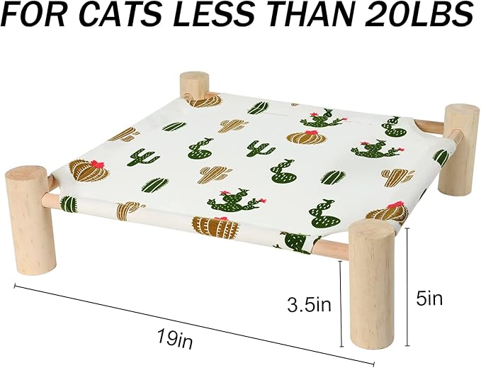 Patas Lague Cat and Dog Hammock Bed for Small Dogs, Brethable Wooden Cat Pet Rabbit Elevated Cooling Outdoor Bed Cots Furniture for Summer Trees