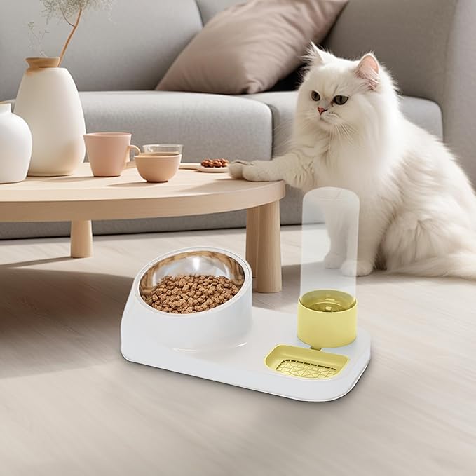 Automatic Cat Feeder and Water Dispenser, 2-in-1 Non-Slip Stainless Steel Pet Bowl for Dry Food & Water, Ergonomic Design for Natural Eating Posture, Easy Clean Dog Cat Puppy Food Container
