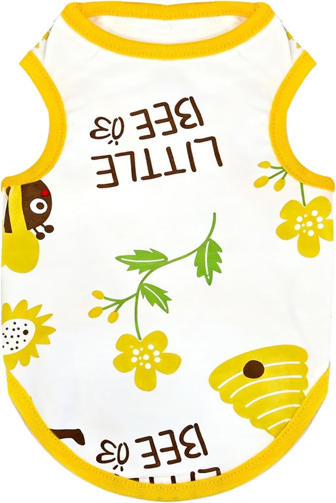 PETCARE Cartoon Dog Shirts for Small Dogs Cute Dog Clothes Yellow Bee Tshirt Soft Cotton Puppy Pajamas Breathable Sleeveless Pet Tank Top Spring Summer Dogs Clothes for Chihuahua Yorkie Shih Tzu