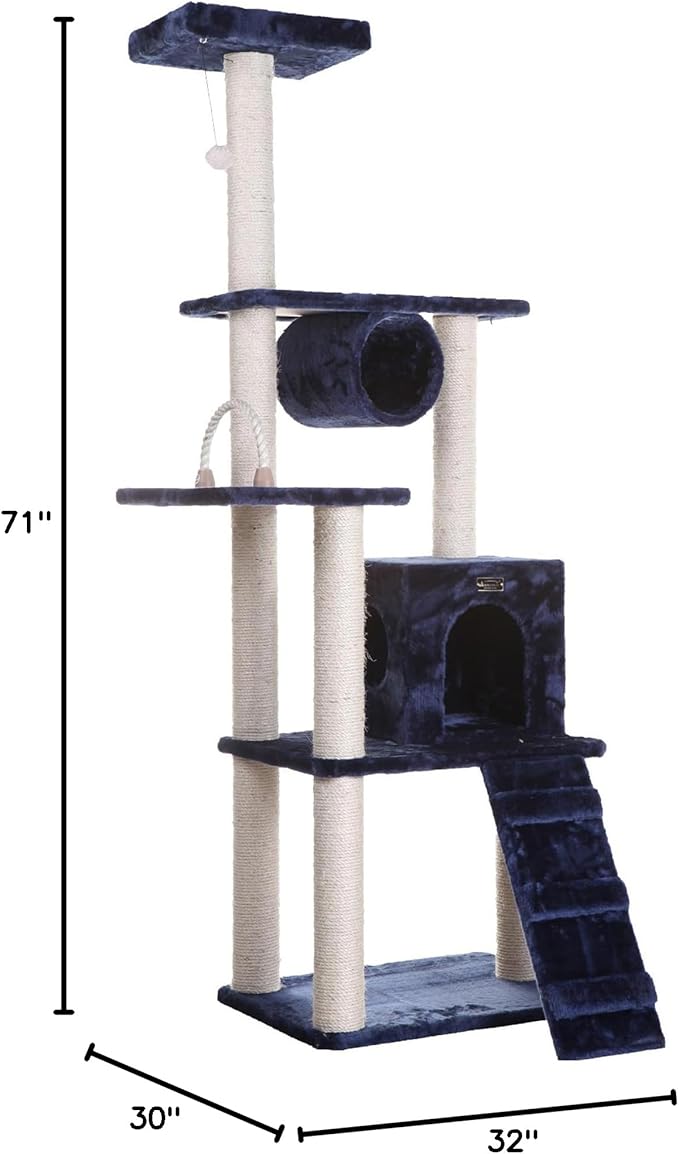 Armarkat 71" Navy Cat ClimbIng Tower, Real Wood Cat Scratching Furniture, A7101