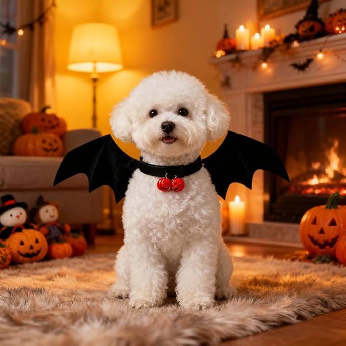 Upgraded Cat Halloween Costume Bat Wings with Pumpkin Bells - Premium Pet Apparel for Cats & Small Dogs, Adjustable Bat Wing Costume for Halloween Party, Christmas, Birthday Cosplay Dress Up