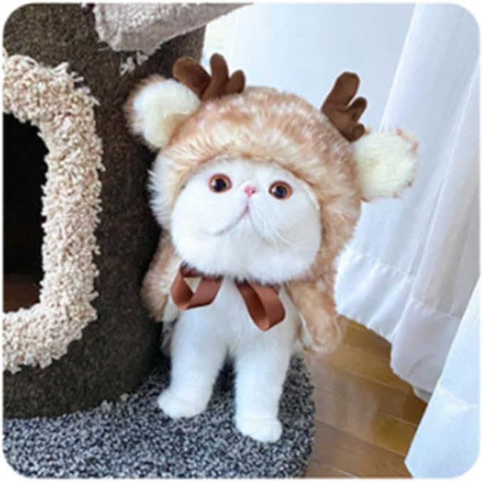 ANIAC Christmas Puppy Reindeer Costume Xmas Dog Elk Cloak with Antlers Cat Santa Cape Christmas Dog Outfit for Small Medium Dog (Small, Brown)