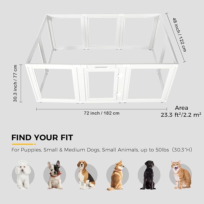 EVERFRONT Clear Acrylic Dog Playpen - Clear Dog Play Pen - Easy Assemble Acrylic Dog Playpen - Puppy Playpen, Cat Playpen, Small Animal Playpen, Dog Play Pen Indoors