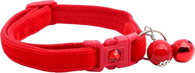 Velvet Cat Collar with Bell | Safety Breakaway Collar | Adjustable Large Size or Kitten Collar (Red, Small(10lbs & Less))