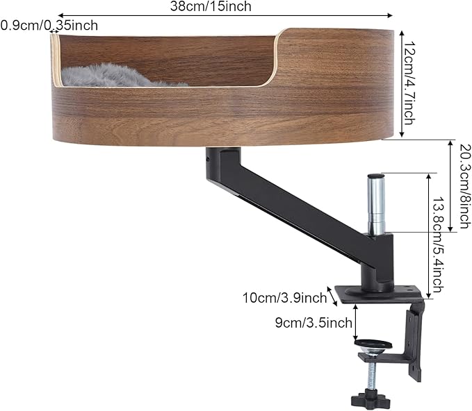 15in Cat Desk Bed -Elevated Desk Nest Cats Beds for Table, 360° Rotation & Height Adjustment, Supports 25 Lbs for Home Office, Living Room Relaxation Or Pet Store Displays.