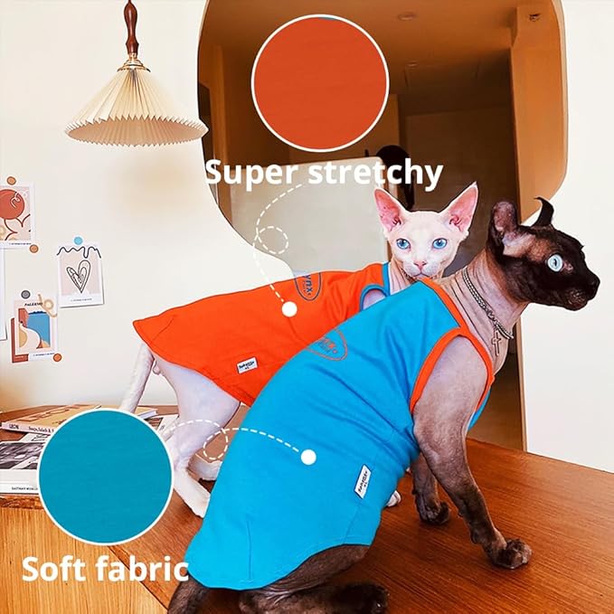 Sphynx Cat Shirt, Breathable Stretchy Cat Summer Vest, Soft Hairless Cats Shirt, Sleeveless Tanktop for Cats Only (Orange, S (2-3.5lbs))