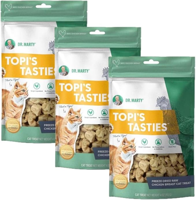 Dr. Marty Topi's Tasties 100% Freeze-Dried Chicken Breast Cat Treat 4 oz (3 Pack)