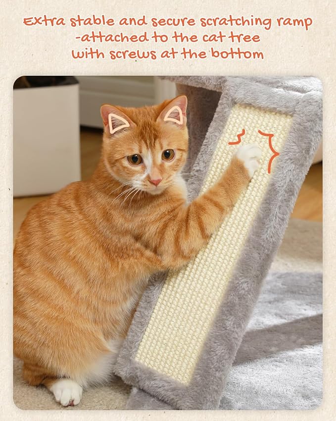 Multi-Level Cat Tree Tower for Indoor Cats, 51.2” Tall Cat Condo with Plush Perch, Scratching Posts & Cozy Hammock, Stable Cat Climbing Tower for Large Cats and Kittens
