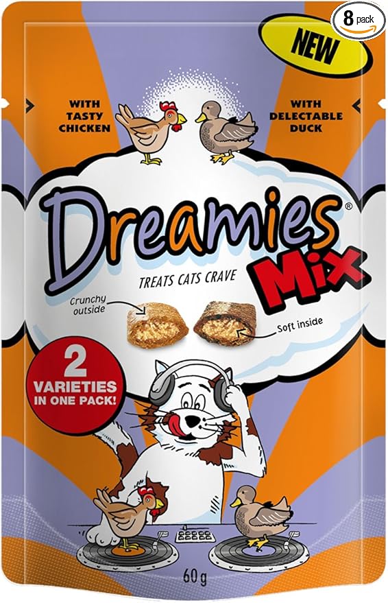 Dreamies Cat Treats Chicken and Duck 60g X 8 Pack Bulk Deal! (Variety)