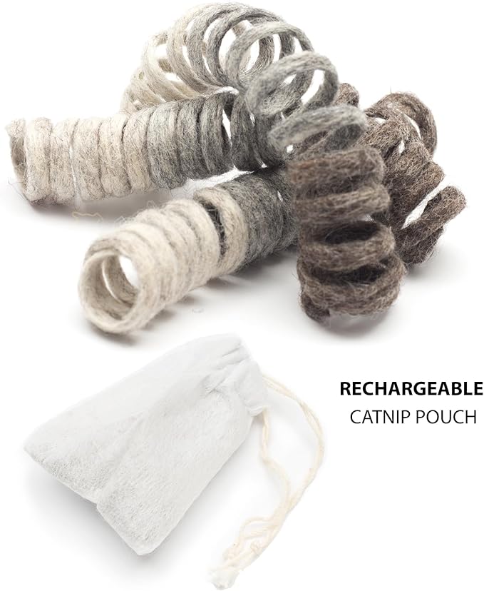 Glaciart One Felt Spring Cat Toy β 3 Pcs Soft Fuzzy Enrichment 100% Natural Wool - Interactive Stretchable Play Cat Toy Set - Safe for Pets, Non-AZO Colored Dyes - 30β Long