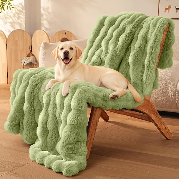 SOMAHE Dog Blanket, Reversible Sherpa & Bubble Fleece Pet Throw, Ultra-Soft Plush for Medium Dogs, Machine Washable, Anti-Static, Warm & Cozy, 39"Ă31" Inch Green