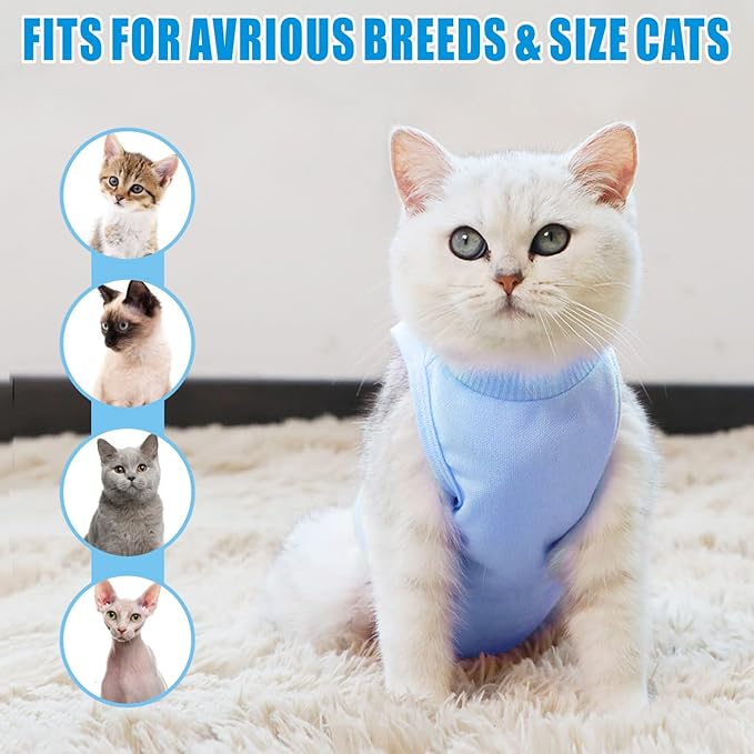 Idepet Cat Surgery Recovery Suit Kitten Onesie for Cats After Surgery Female Breathable Kitty Spay Suit for Abdominal Wound Skin Diseases E-Collar Alternative Wear(Blue,M)