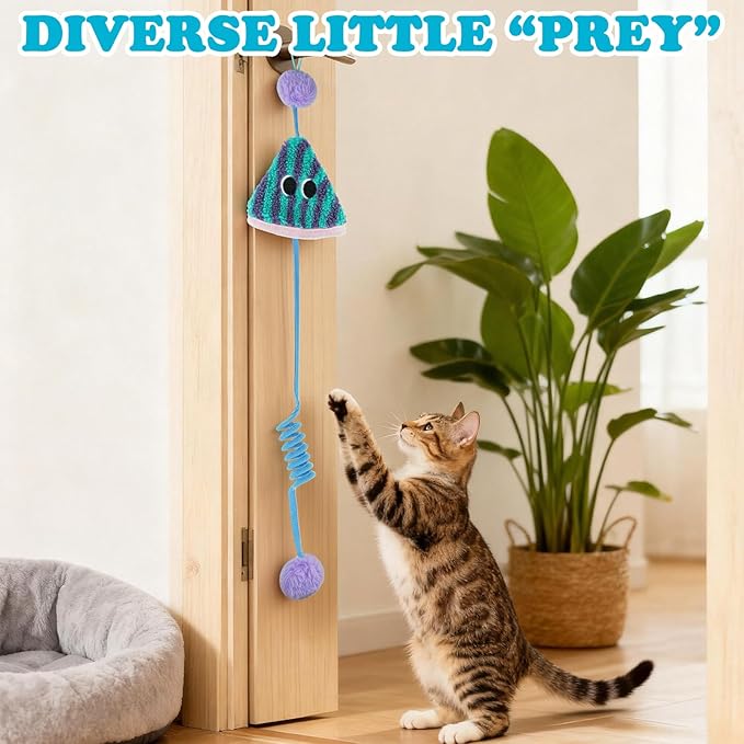 oyeftp Spring Parachute Cat Toys for Indoor Cats, Interactive Door Hanging Cat Toys for Bored Indoor Adult Cats, Retractable Teaser Toy, Hanging Interactive Toys for Cat Kitten Play Chase Exercise