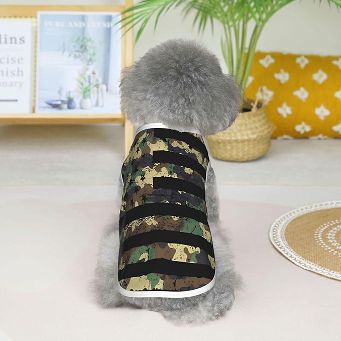 Camo American Flag Camouflage US Flag Dog Shirts Sleeveless Puppy Cotton T-Shirts Breathable Dog Clothes Pet Apparel Tank Top Pullover Doggy Cozy Canine Wear for Small Dogs Cats Grey Medium