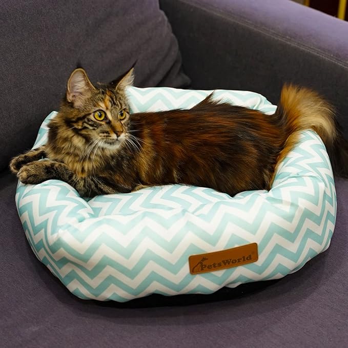 PETSWORLD Round Donut Cat and Dog Cushion Bed. 22W x 5H inch Pet Bed for Cats or Small Dogs, Anti-Slip & Water-Resistant Bottom, Super Soft, Comfy, Durable Fabric, and Machine Washable.